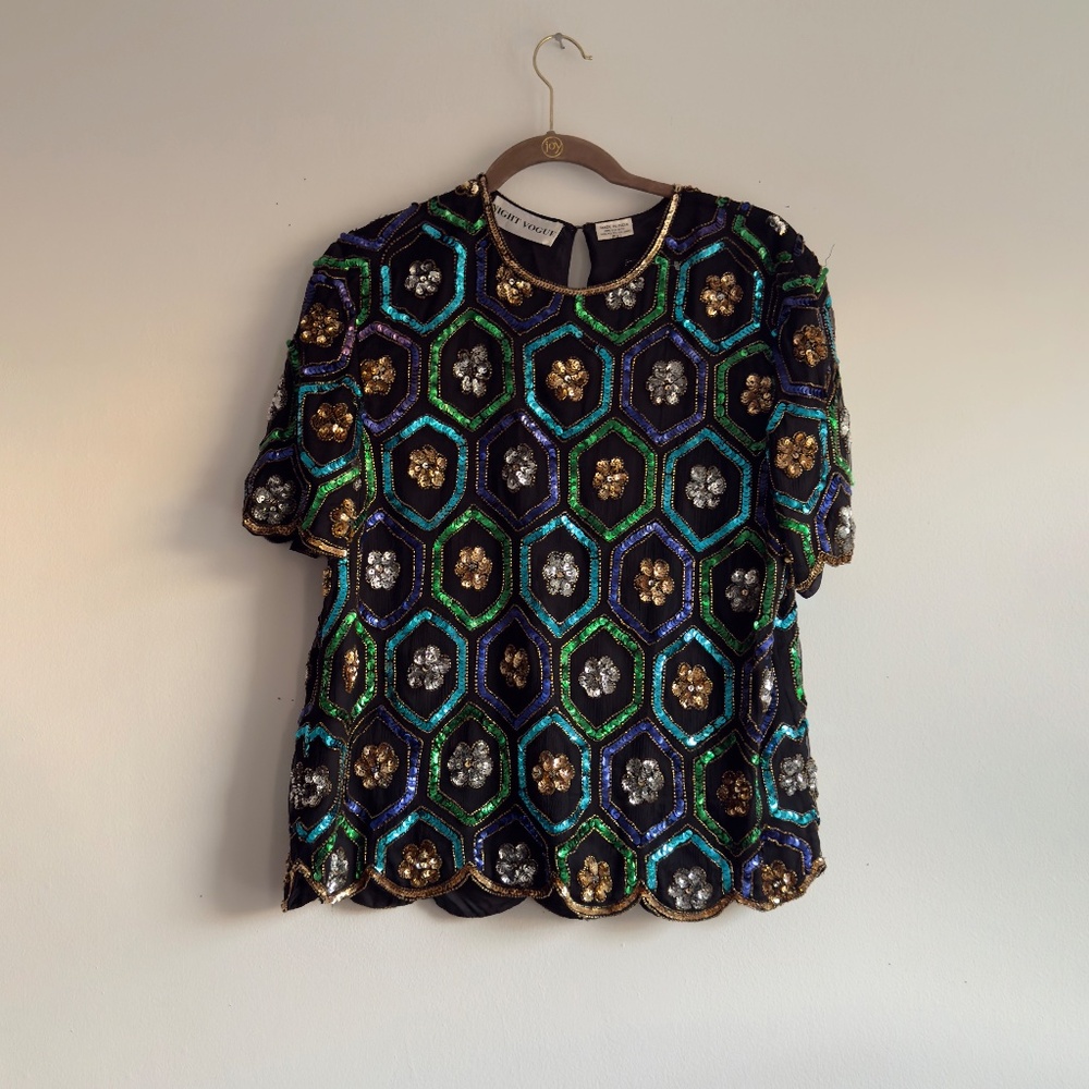 80s Silk Sequin Top // XL
